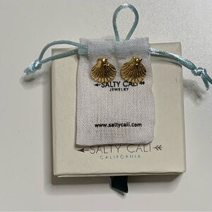 Salty Cali Gold Shell Earrings Studs Post Butterfly Backing California Beachy